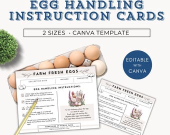 Farm Fresh Eggs Instructions, Farm Fresh Egg Handling Instructions, Farming Sticker, Farmers Market Flyer, Safe Egg Label Canva Template