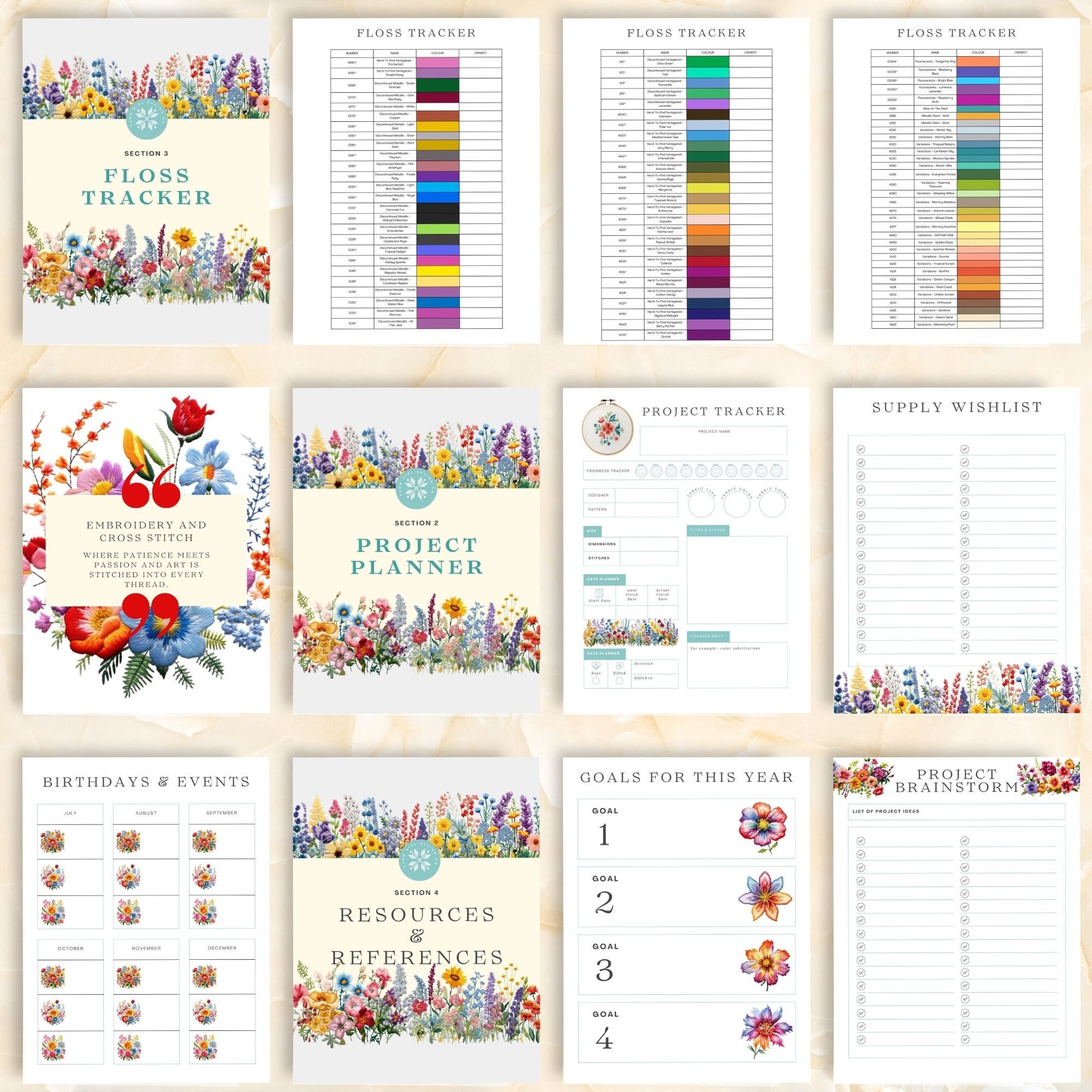 Cross Stitch Planner, Embroidery Planner, Craft Planner, Craft Project Planner Printable ...