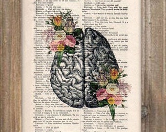 Anatomy Brain Flower Anatomy Print, Human Anatomy art science wall decor,Dictionary Gothic, Merry Everything,Happy Always,Joy Peace and Love