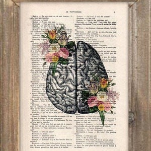 Anatomy Brain Flower Anatomy Print, Human Anatomy art science wall decor,Dictionary Gothic, Merry Everything,Happy Always,Joy Peace and Love