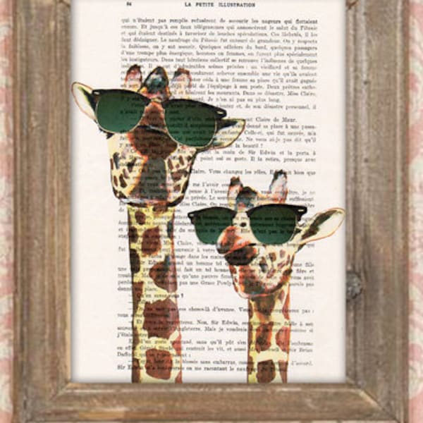 Girafes en été, Imprimée d’art, imprimée vintage, papier vintage, œuvre d’art pas cher, enfant déco, art poétique,art abordable