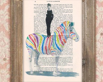 Hepburn print, Audrey Hepburn,Hepburn on zebra, zebra motif, zebra artwork, I like zebras, rainbow, zebra decor, rainbow zebra