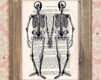 Skeleton print, skeleton in love, anatomy art, steampunk, love print, weird love print, weird valentines, anniversary print,Merry Everything