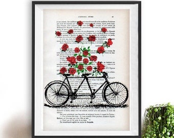 Bicycle with roses, bicycle print, vintage deco, twenties, vintage poster, flower print, charleston, christmas gift, gift for him
