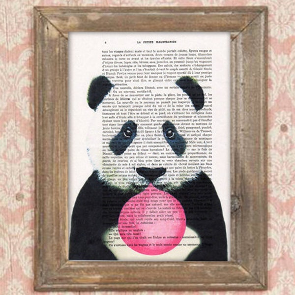 Panda, chewing gum,imprimée, Imprimée d’art, imprimée vintage, papier vintage, œuvre d’art pas cher, enfant déco, art poétique,art abordable