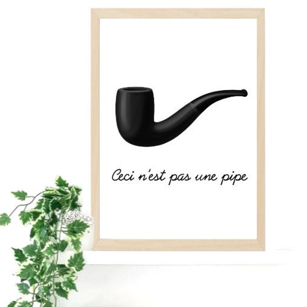 Rene Magritte Tribute Print, Ceci n'est pas une Pipe, Wandkunst Illustration, surrealistisches schwarz-weißes Poster Typografie Dekor