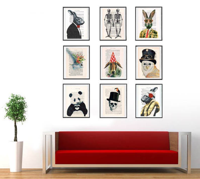 French Bulldog Print, Frenchie with butterflies, French design, black and white,bulldog poster Art Print on recycled french book page image 3