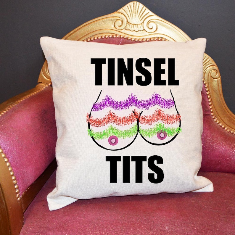 Tinsel Tits-Boobs Sequin CushionChristmas CushionFunny Rude Xmas Gift