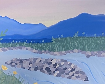 vedder river at sunset, procreate artwork, 8.5 x 11 print