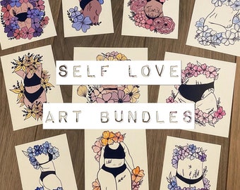 self love art bundles, *5 pack* watercolour & digital prints
