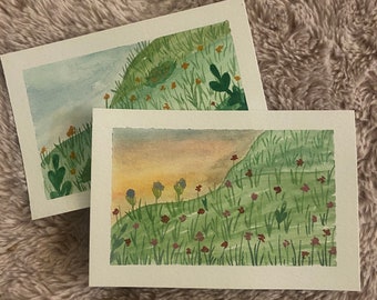 Nature watercolour painting, postcard set of 2, #3