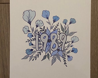 1989 Taylor inspired artwork print, with blue flowers