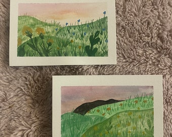 Nature watercolour painting, postcard set of 2, #1