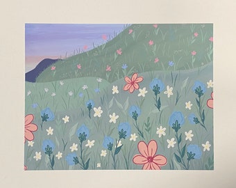 peaceful flower meadow, procreate artwork, 8.5 x 11 print