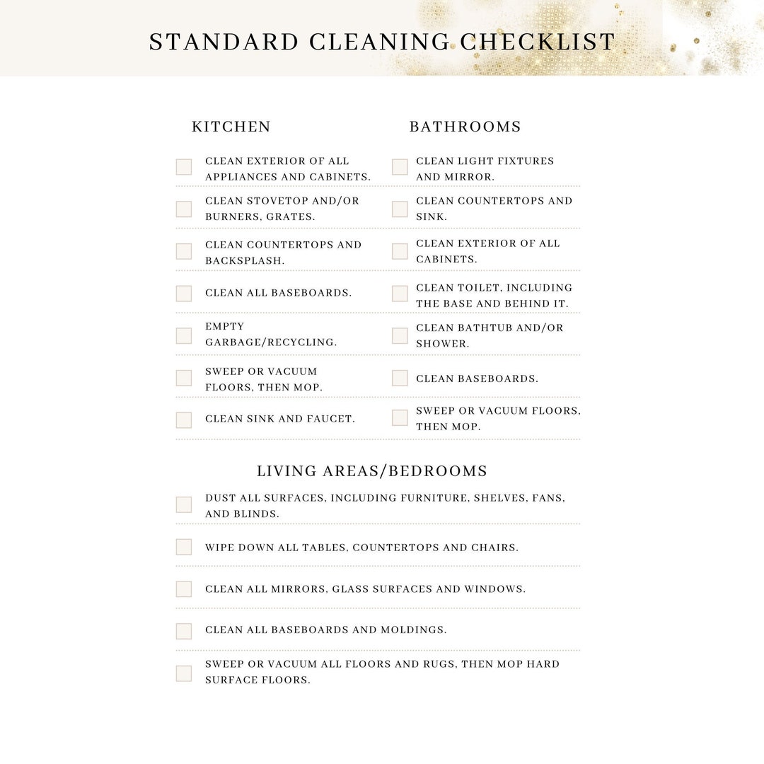 Printable PDF Cleaning Checklist for Homeowners, Renters, Landlords and ...
