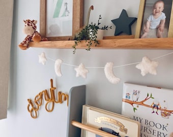 Neutral Moon & Star Bunting Garland – Bouclé Nursery Wall Decor | Handmade Baby Room, Kids Room or Playroom Decoration | Baby Shower Gift Id