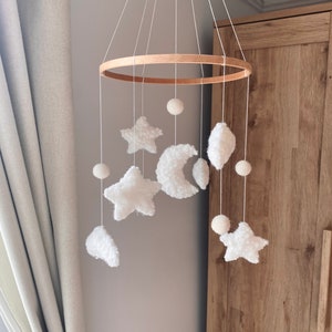 Cot Mobile, Nursery Decor, Baby Mobiles, Crib Accessories, Hanging Decoration, Moon Clouds & Stars, Baby’s Room, Gender Neutral