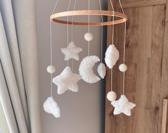 Bouclé Baby Mobile: Moon, Stars & Clouds Nursery Decor