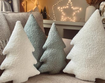 Handmade Boucle Christmas Tree Pillow: Scandi Festive Decor