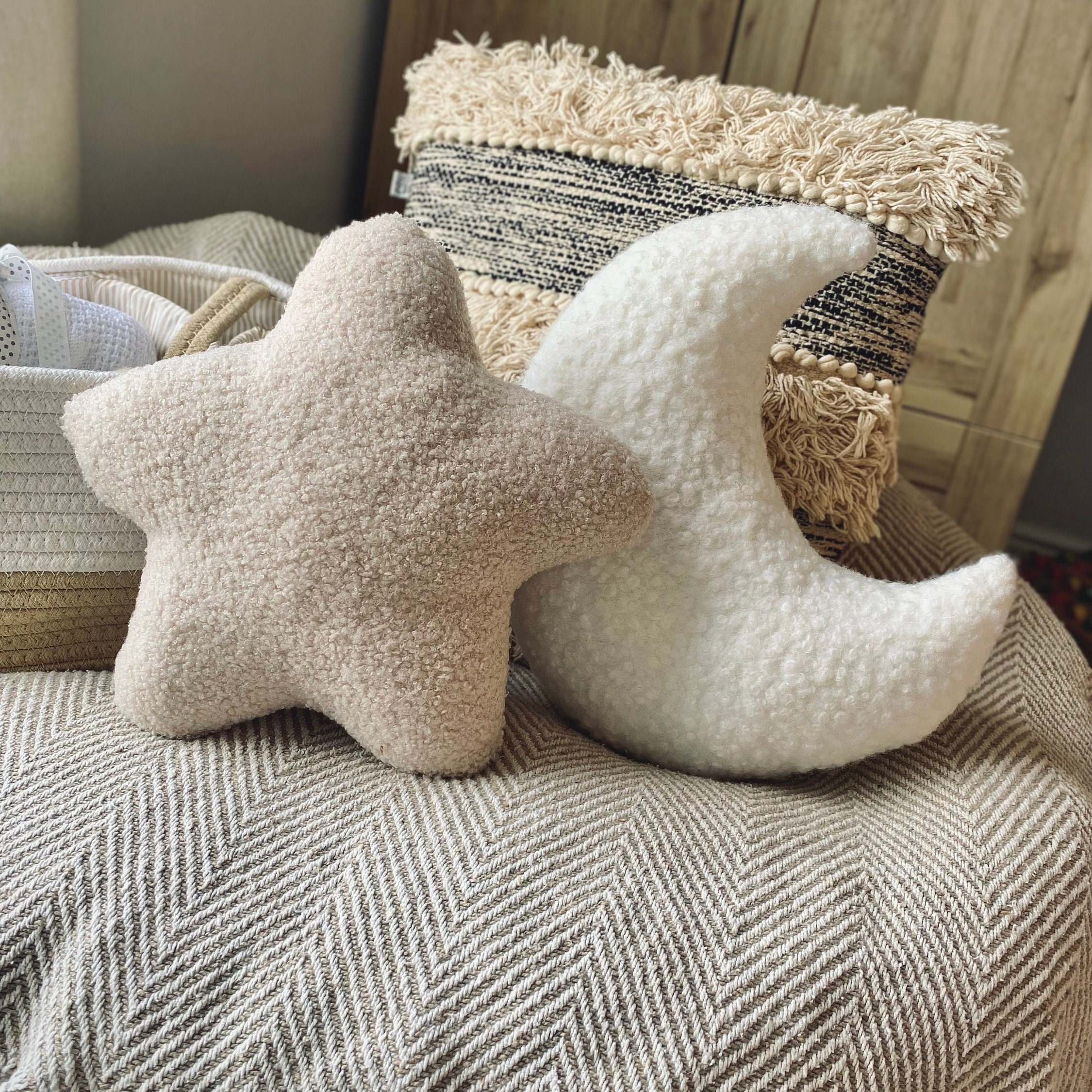 春のコレクション & Star Moon Baby's Gift, Shower Baby Decor, Nursery Pillow, クッション・座布団