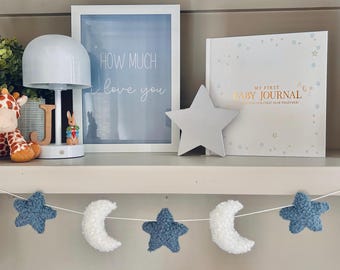 Neutral Moon & Star Bunting Garland – Bouclé Nursery Decor | Handmade Baby Room, Kids Room or Playroom Decoration, Baby Shower Gift, Bunting