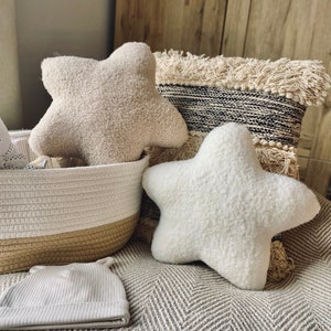 Star Pillow, Nursery Decor, Baby Shower Gift, Newborn, Baby’s Room, Gender Neutral, Beige, Cushion, Pink Blue Star
