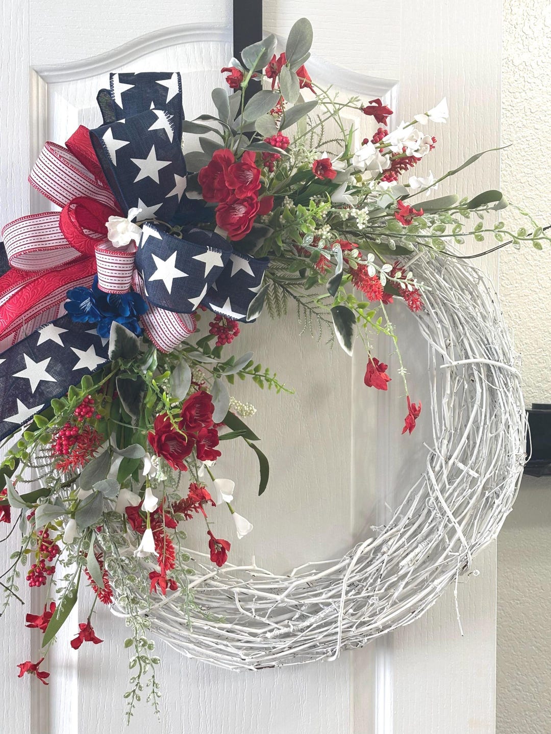 Patriotic Wreath: Red, White & Blue Star Bow - 4th of July Decor - Etsy