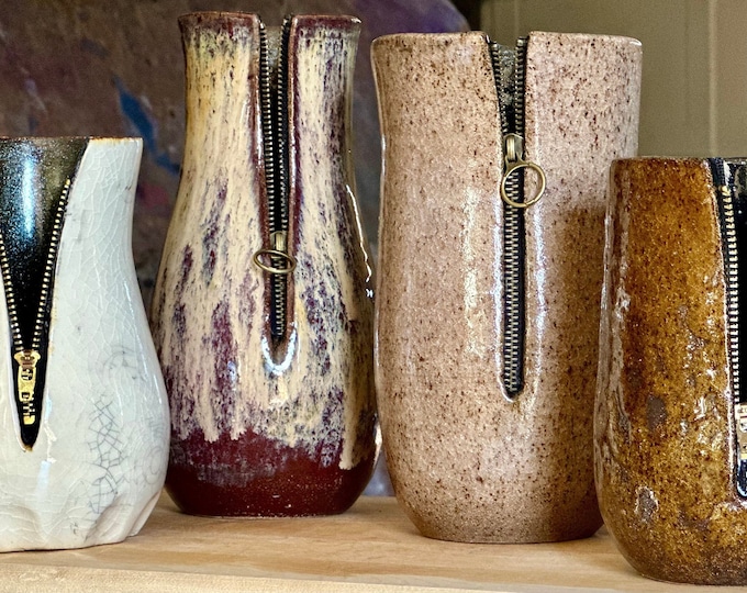 VASE| Handmade Brown zipper Vase