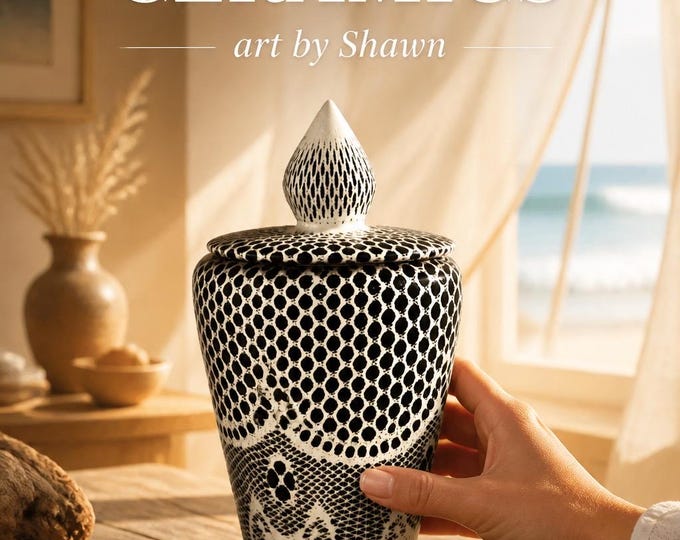 Handmade Black Underglaze Patterned Lidded Jar | Gloss Finish | Home Decor