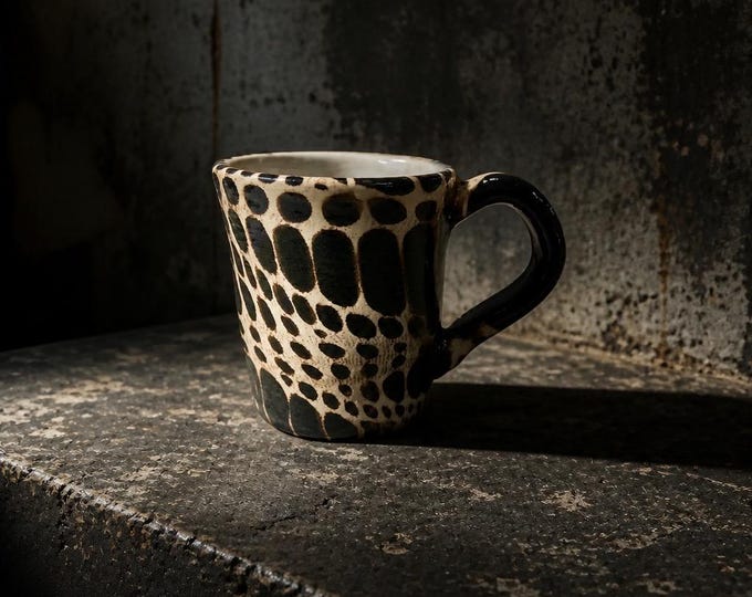 Black Patterned Coffee cup | Handmade ceramics