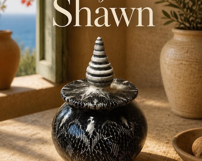 Black & Natural gloss patterned container-midsize| HOME DECOR | Ceramic Container