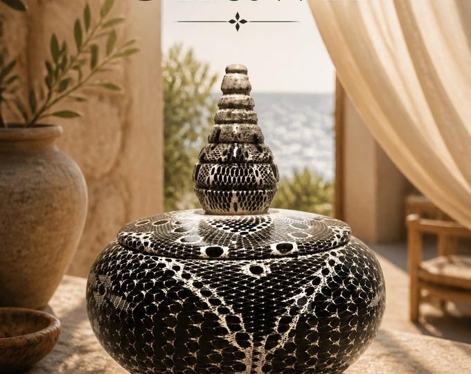 Black & Natural gloss patterned containerLARGE| HOME DECOR | Ceramic Container