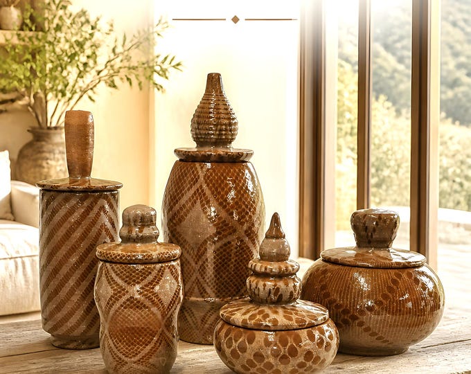The Earth Collection | 5 Handcrafted One-of-a-Kind Lidded Studio Pottery Canisters | HOME DECOR