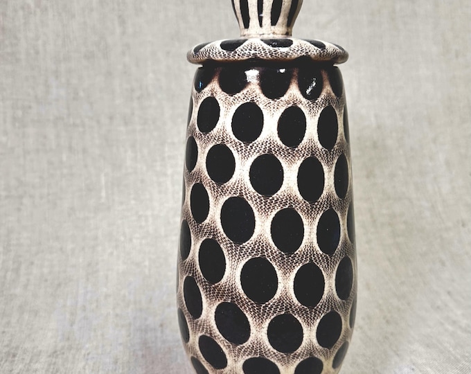 Decorative tall Polka Dot ceramic jar/URN | Home Decor