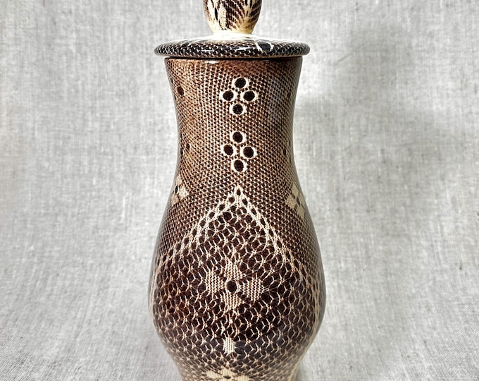 Tall ornate brown-black patterned Ceramic Jar/Urn | Home Decor