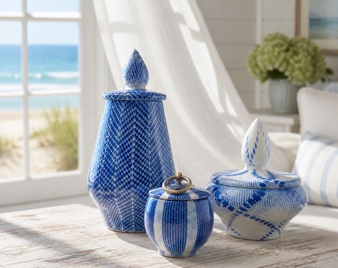 Handmade ceramic blue patterned Jar/ Container|Home Decor