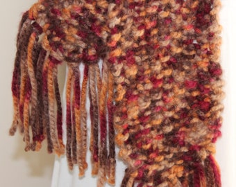 Chunky Hand Knit Scarfwith Fringe