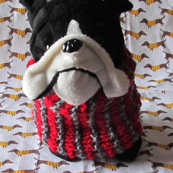 12" Knit Dog Scarf  in Scarlet aand Gray Stripes