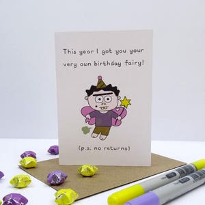 Tarjeta de felicitación de Hada de Cumpleaños - divertido, feliz cumpleaños, hada de cumpleaños, tiempo de fiesta, deseos de cumpleaños