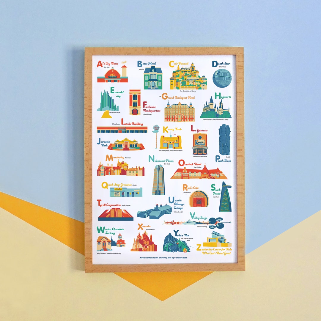 Unframed Movie Architecture ABC Poster Fictional Buildings A to Z Print