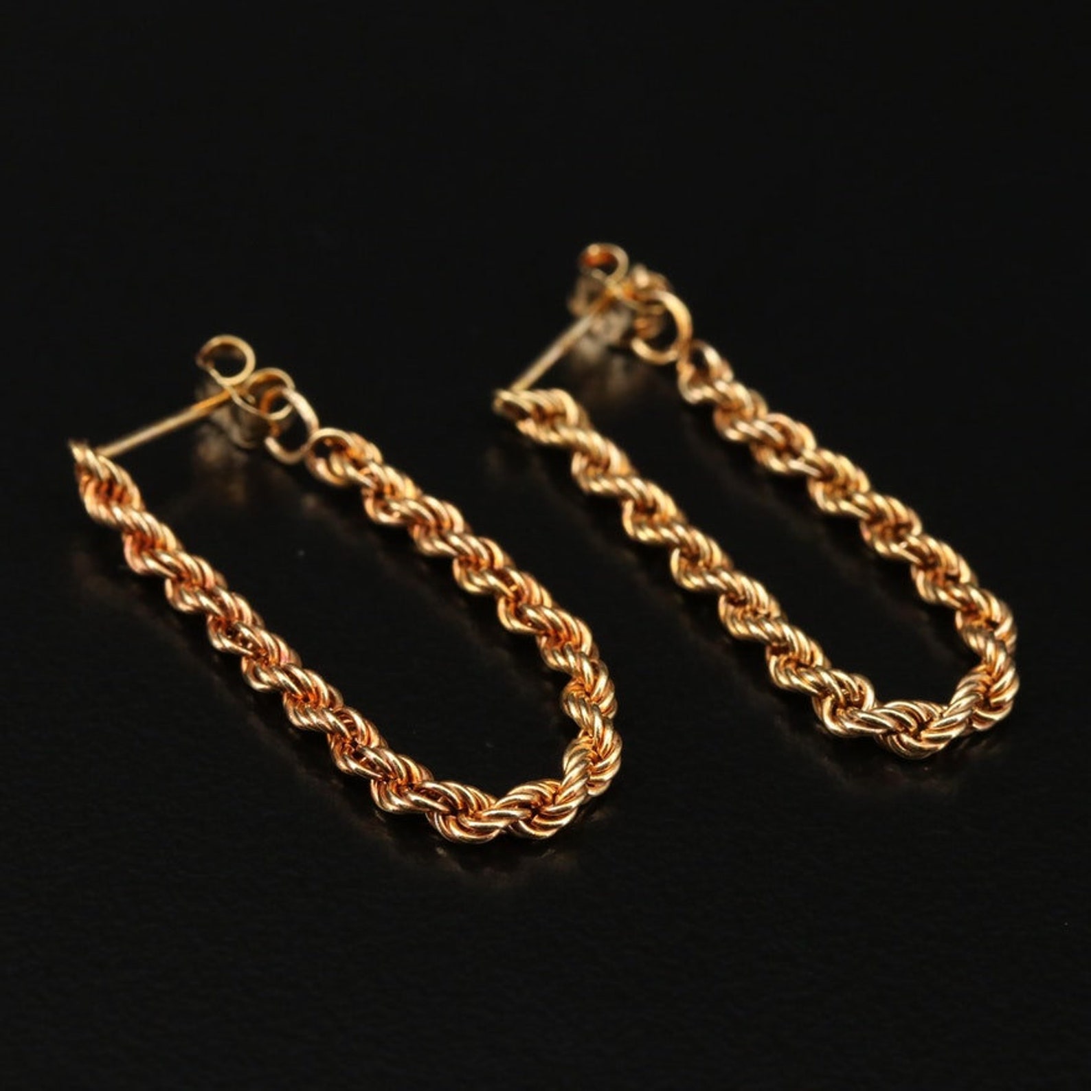 Vintage 14k Yellow Gold Rope Chain Earrings Etsy
