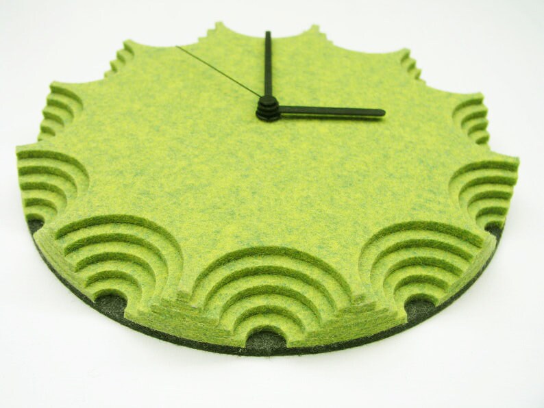 Green Wall Clock Modern Wall Clock Wool Felt Sculptural Etsy