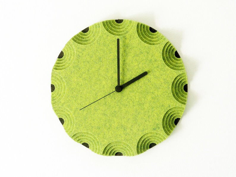 Green Wall Clock Modern Wall Clock Wool Felt Sculptural Etsy