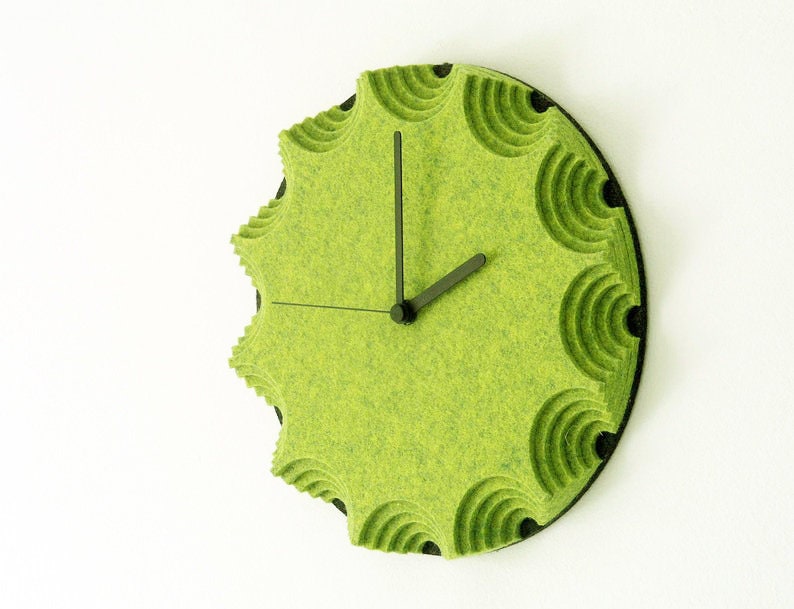 Green Wall Clock Modern Wall Clock Wool Felt Sculptural Etsy