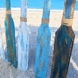 Hand-Painted Wooden Oar: Coastal Wall Decor, Beach House Art (45 inches, Jute Rope Detail)