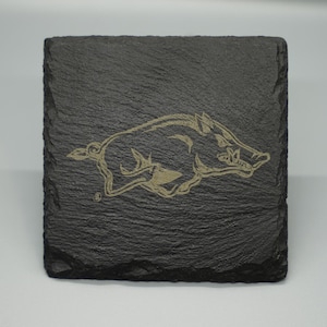 4 Pack of Slate Coasters with Licensed Engraved Arkansas Razorbacks Logo!!