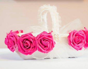 Flower girl basket in satin and pearls