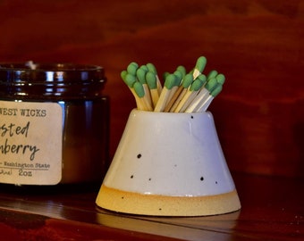 Handcrafted Ceramic Matchstick Holder with Bottom Striker, Made in Oregon