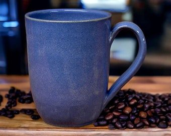 Handmade Ceramic Mug - Dishwasher & Microwave Safe - 16-20 Ounce Coffee Mug- Hand Dipped in Dark Blue Glaze - Handmade in Portland, Oregon