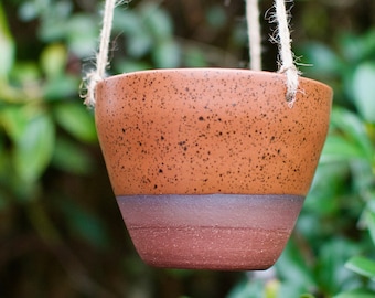 Hanging handmade ceramic succulent planter- Hanging planter - indoor/outdoor pot - half dipped planter terra cotta Red clay- Speckled Sienna